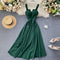 V-neck Halter Retro Solid Color Waist Dress