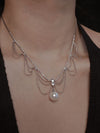 Layed Silver Chain Pearl Pendant Necklace