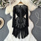 Party Beaded Fringed Black Dress