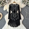 Party Beaded Fringed Black Dress