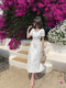 French White Square Neck Dress