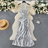 Silver Sequined Fishtail Halter Dress