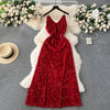 Party Sequined Suede Slip Dress