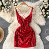 Sequin V-neck Slim Slip Dress