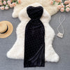 Polka Dot One-shoulder Velvet Bag Hip Dress
