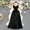 Sequined Backless Black Slip Dress