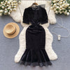 Mesh Bow-tie Black Velvet Dress