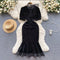 Mesh Bow-tie Black Velvet Dress