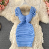 Square Neck Short Sleeve Hip Pack Dress