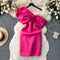 Slant Neckline Bow-tie Satin Dress