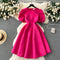 Round Collar Pleated Puffy Dress