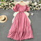 Fairy Pink Slant Neckline Pleated Dress