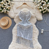 Fringed Hip-wrapping Silver Slip Dress