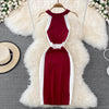 Halter Neck Off-the-shoulder Knitted Sleeveless Hip Dress