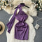 Ribbon Hip-wrapping Satin Dress