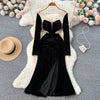 V-neck Backless Mesh Patchwork Velvet Dress