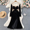 V-neck Backless Mesh Patchwork Velvet Dress