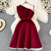 Backless Slash-collar Pleated A-line Dress