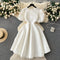 Round Collar Pleated Puffy Dress