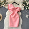 Slant Neckline Bow-tie Satin Dress