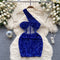 Slant Shoulder Sequin Mini Party Dress