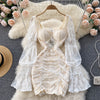 Square Neck Lace Waist Bag Hip Dress