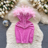 Off-shoulder Furry Patchwork Fishbone Dress