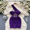 Slant Shoulder Sequin Mini Party Dress