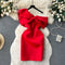 Slant Neckline Bow-tie Satin Dress