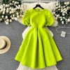 Round Collar Pleated Puffy Dress