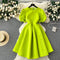 Round Collar Pleated Puffy Dress