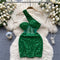 Slant Shoulder Sequin Mini Party Dress