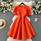 Round Collar Pleated Puffy Dress