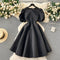 Round Collar Pleated Puffy Dress