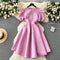 Round Collar Pleated Puffy Dress