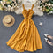 V-neck Halter Retro Solid Color Waist Dress