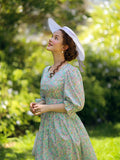 Vintage Square Neck Floral Dress