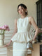 Elegant Pearl Neck Top+ Split Skirt 2pcs Set