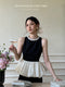 Elegant Pearl Neck Top+ Split Skirt 2pcs Set